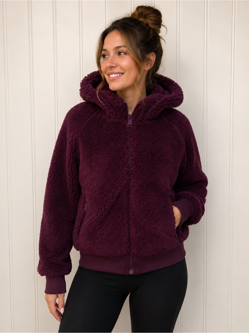 Love & Sports Plush Hooded Sherpa Fleece Jacket | Cozy Athleisure Lounge /spring
